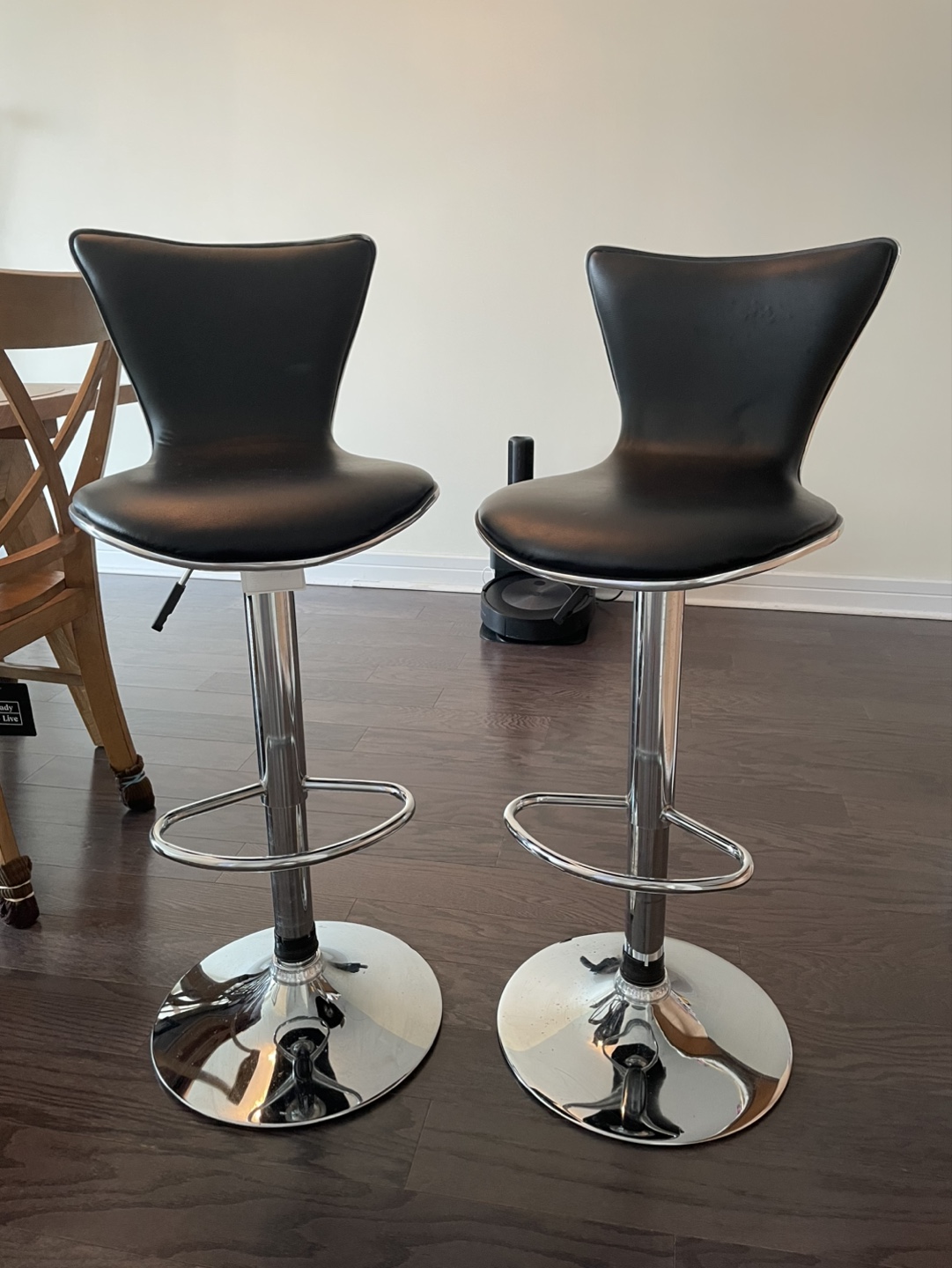 Pair of Adjustable Black Bar Stools