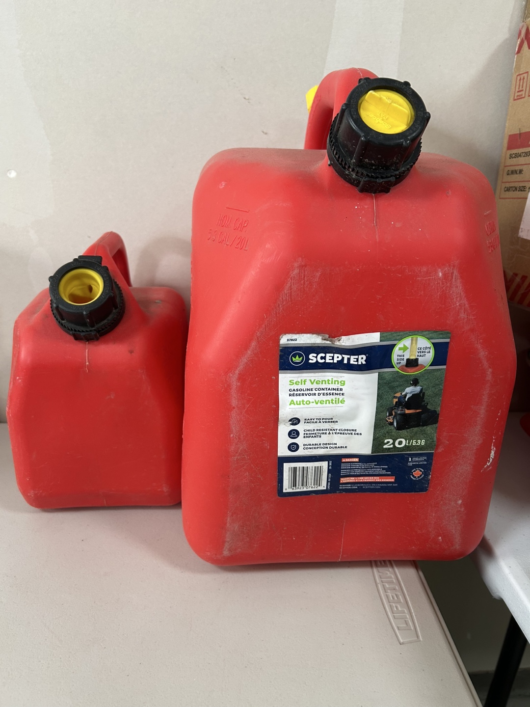 Two Scepter Gasoline Containers - 5L and 20L