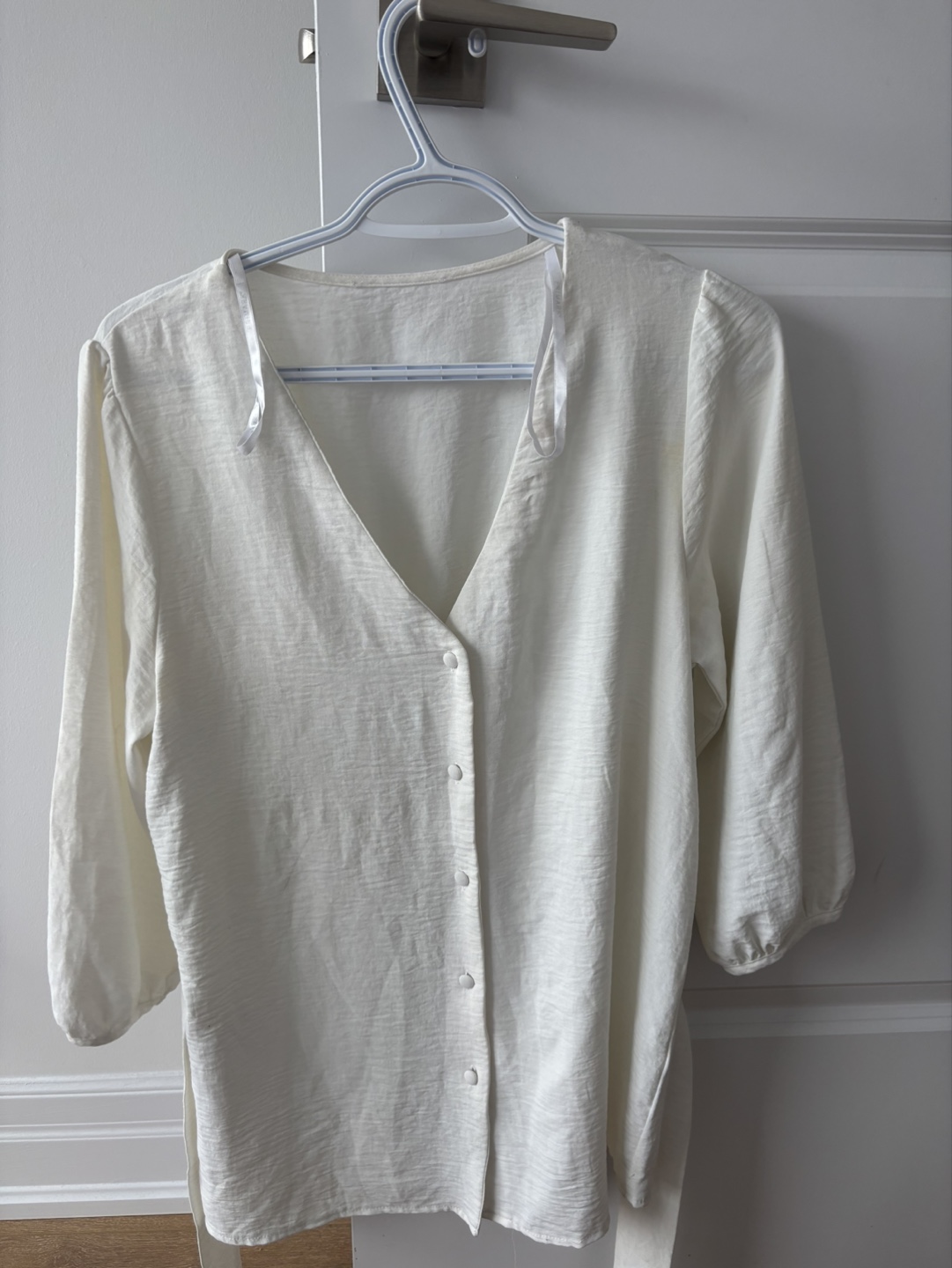 Women's White Button-Down Blouse with Tie Waist