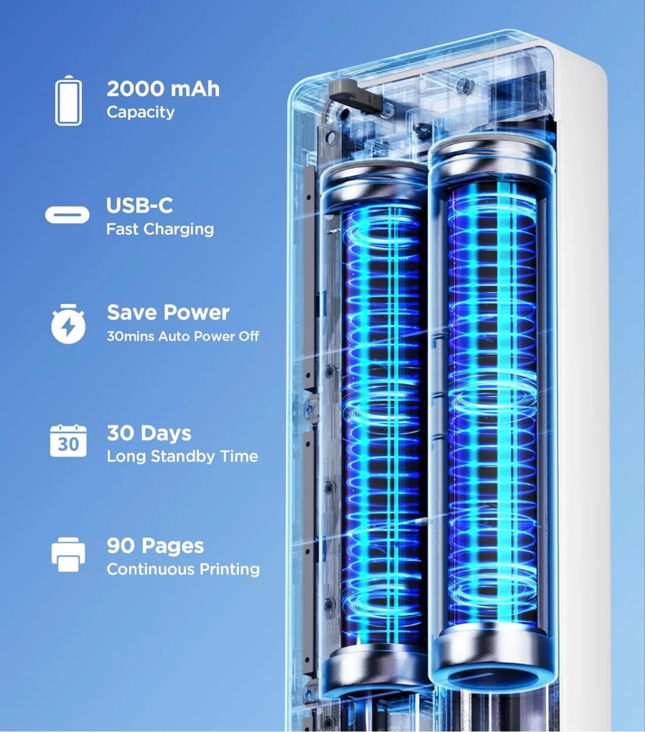 Portable Bluetooth Thermal Printer, 90 Pages Continuous Printing image indicator(3)