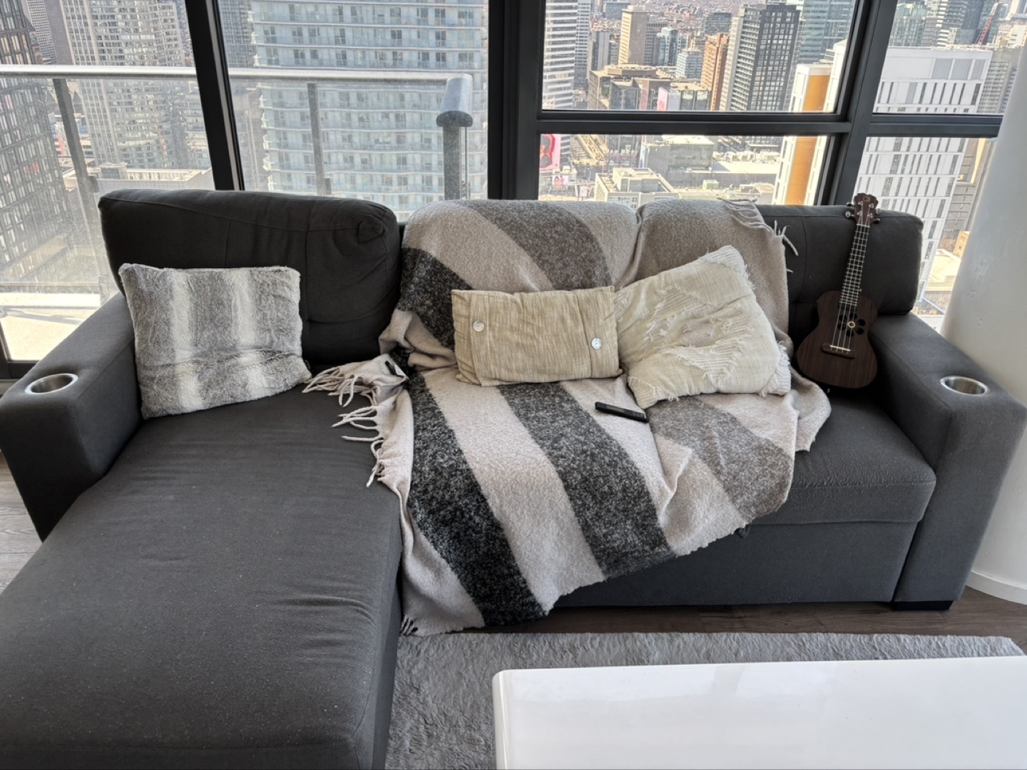 Grey Sectional Sofa with Cup Holders