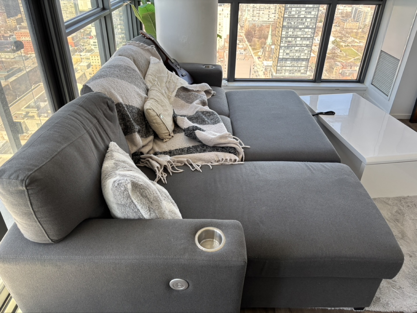 Grey Sectional Sofa with Cup Holders - photo 3