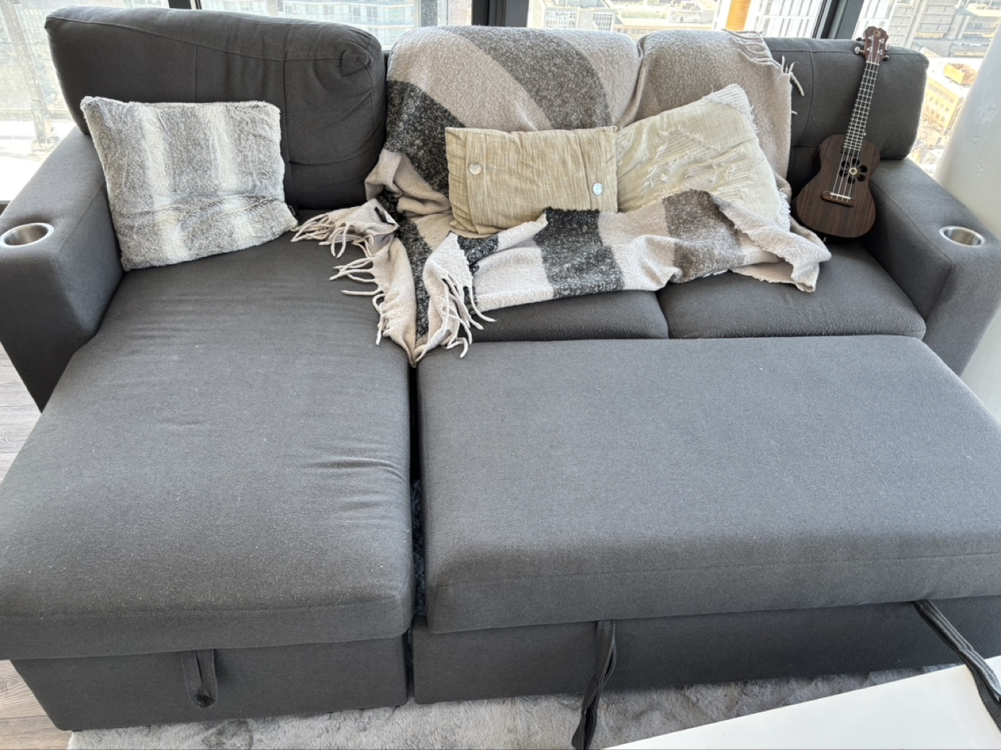 Grey Sectional Sofa with Cup Holders - photo 2