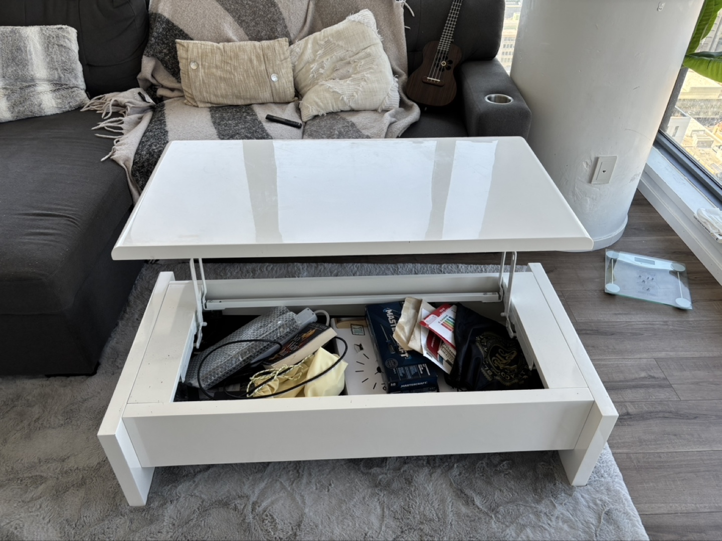 White Lift-Top Coffee Table with Storage