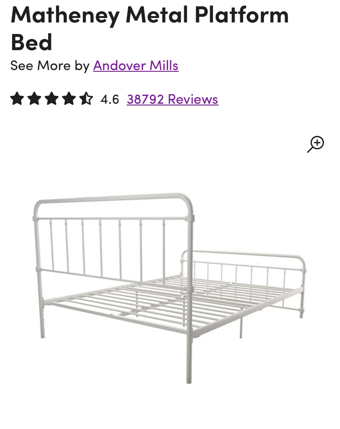 Andover Mills Matheney Metal Platform Bed - White - photo 2