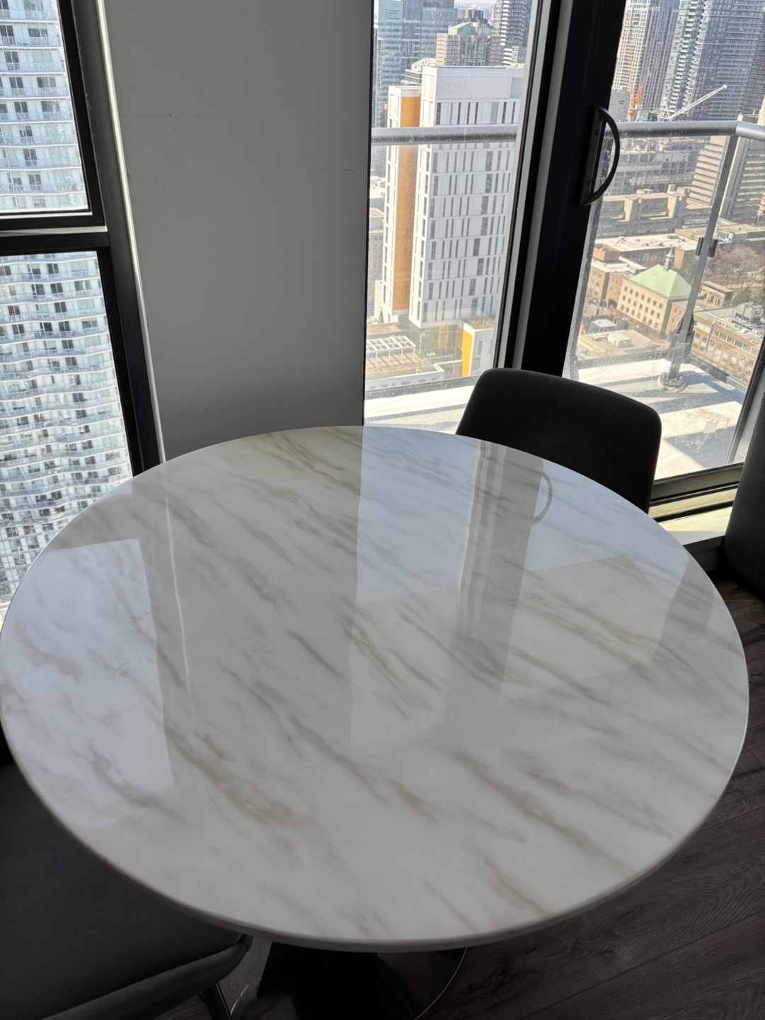 Round Marble Dining Table with Two Chairs