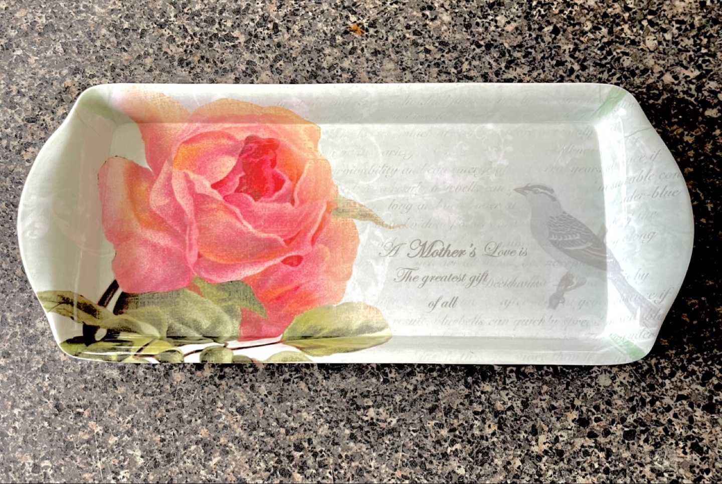Decorative Serving Tray - Pink Rose and Bird Design