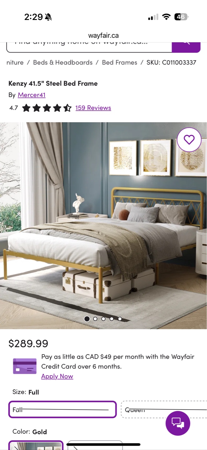 Mercer41 Kenzy 41.5" Gold Full Metal Bed Frame - photo 2