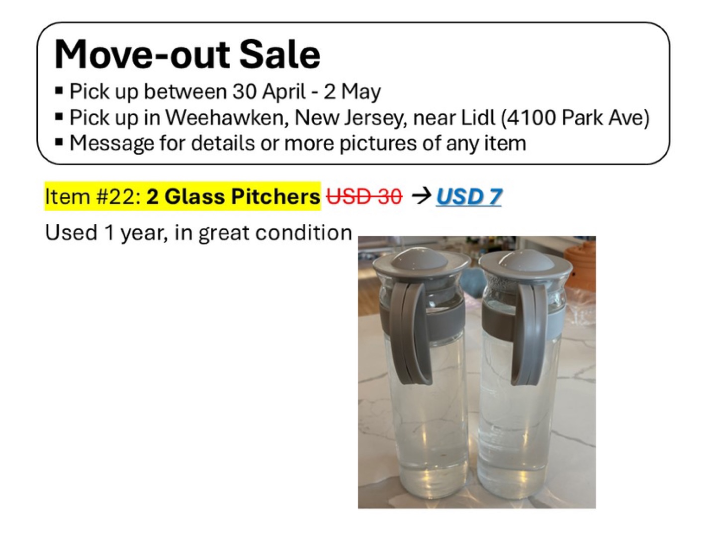 2 Glass Water Pitchers - Great Condition