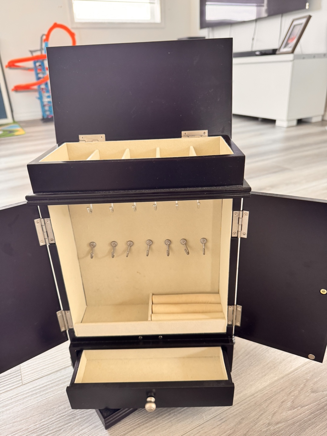 Black Wooden Jewellery Armoire with Drawer - photo 2