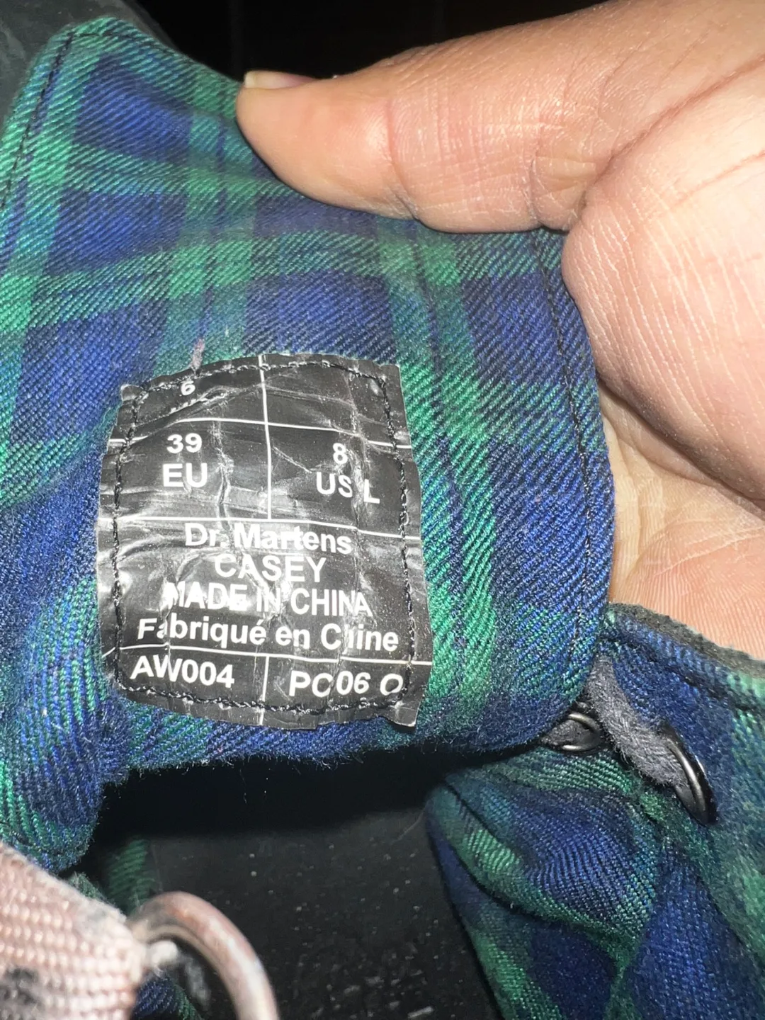 8US Dr. Martens Dark Green Leather Boots Plaid Interior image indicator(6)