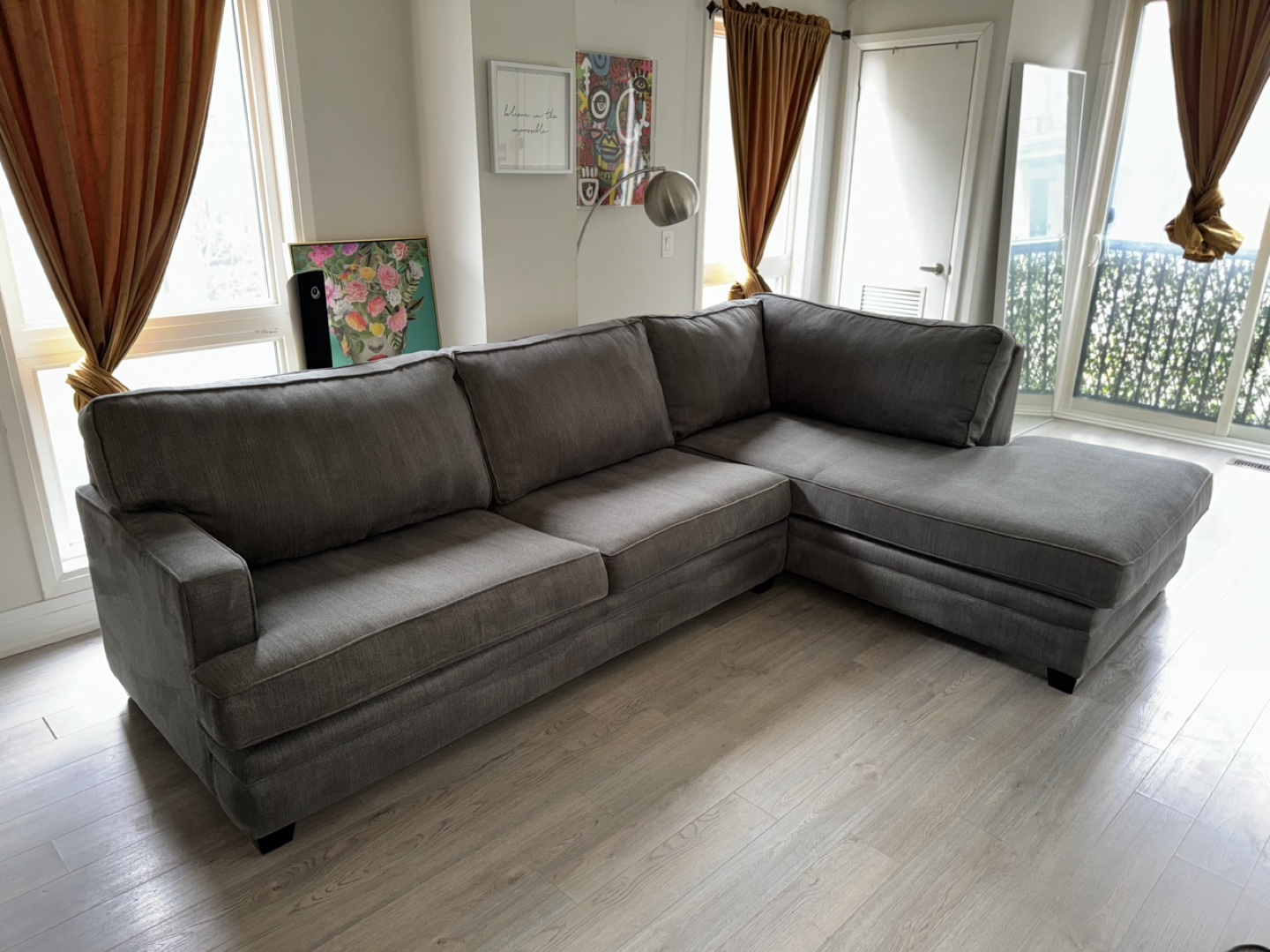Grey L-Shaped Sectional Sofa - photo 4