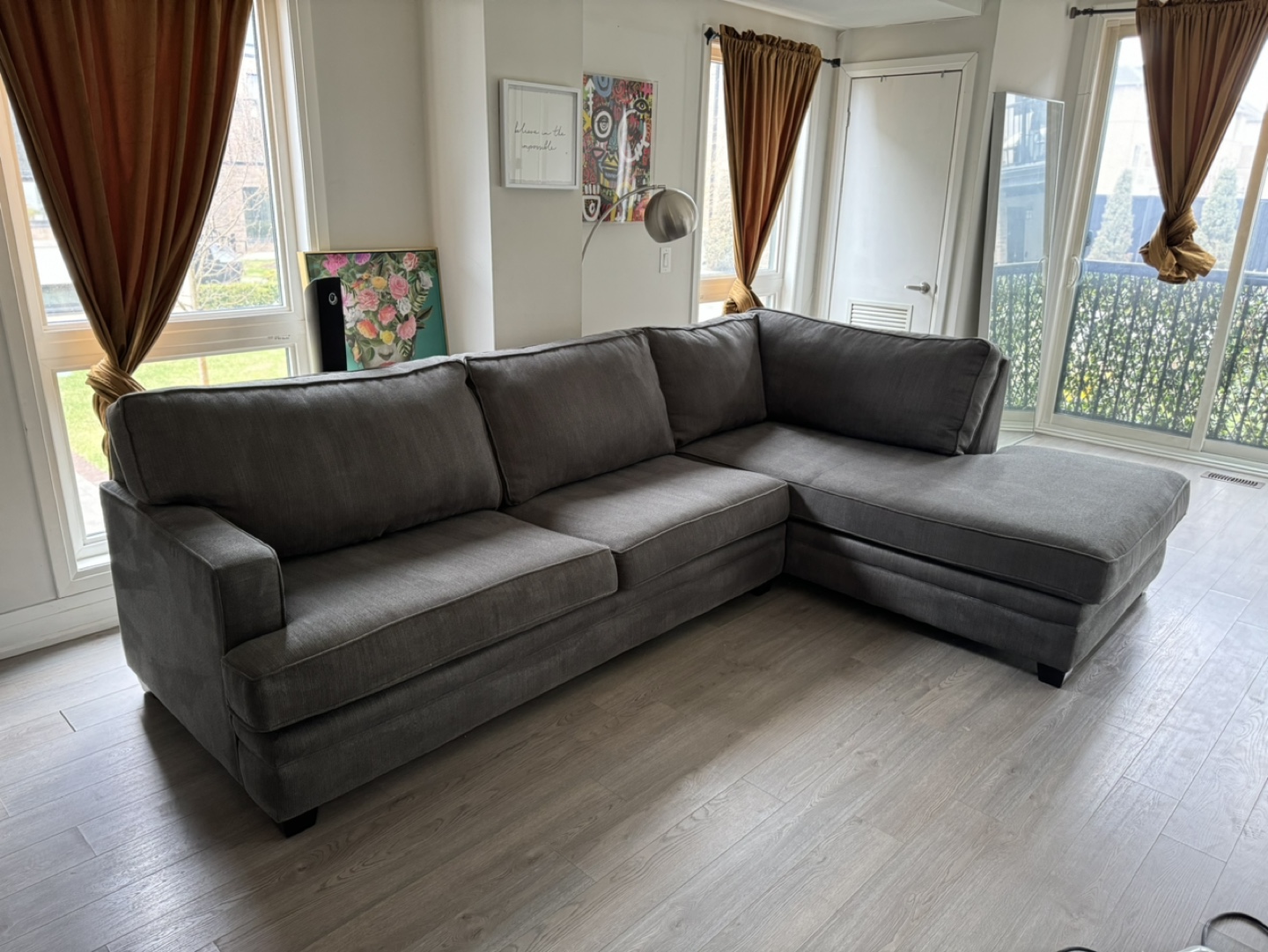 Grey L-Shaped Sectional Sofa - photo 2
