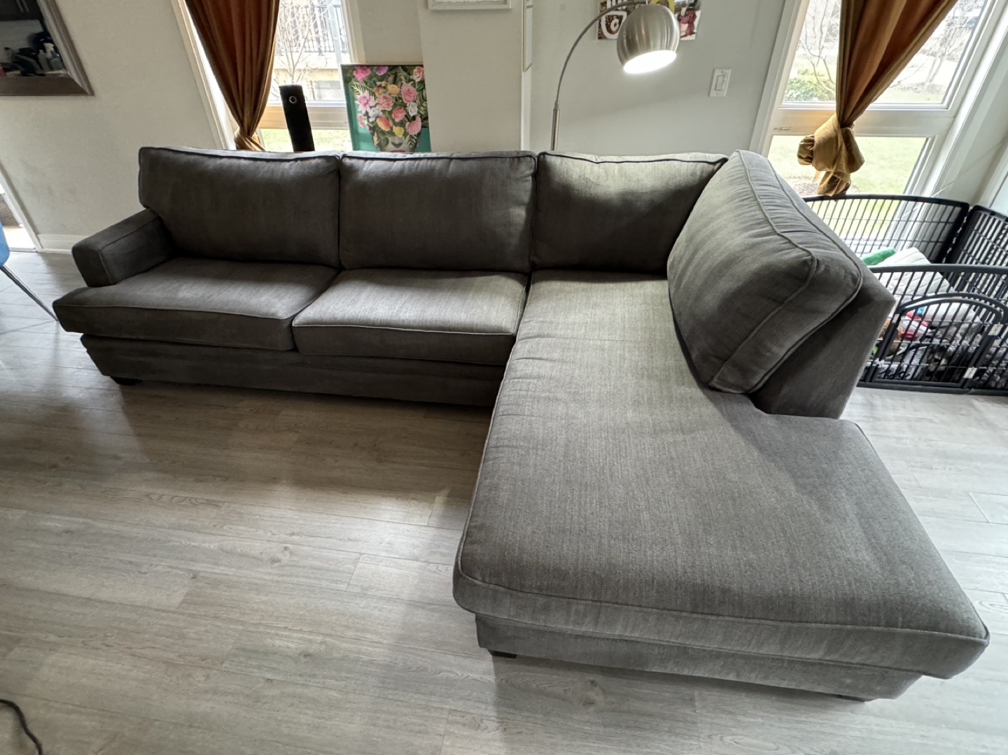 Grey L-Shaped Sectional Sofa - photo 3