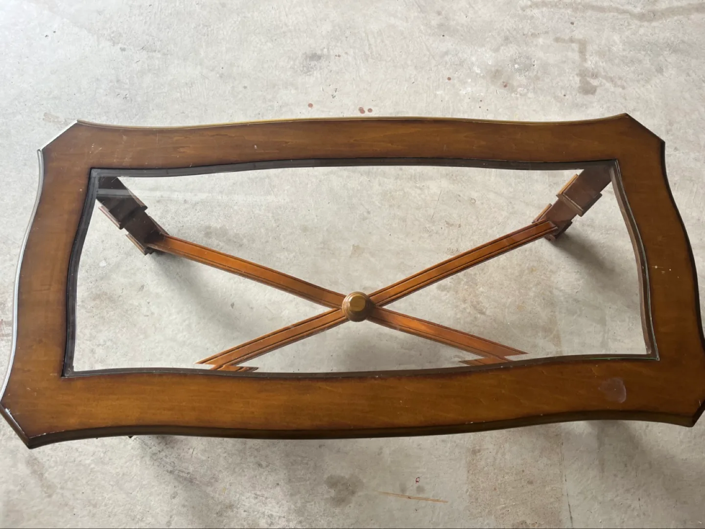 Glass Top Coffee Table with Intricate Wood Frame image indicator(3)