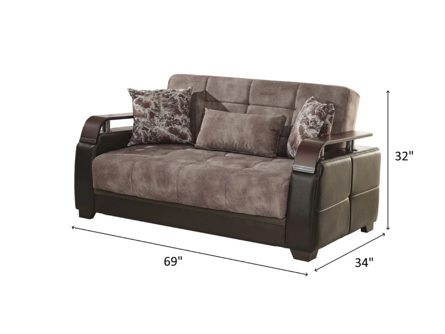 Brown Futon Sofa 2 seat Bed with Storage