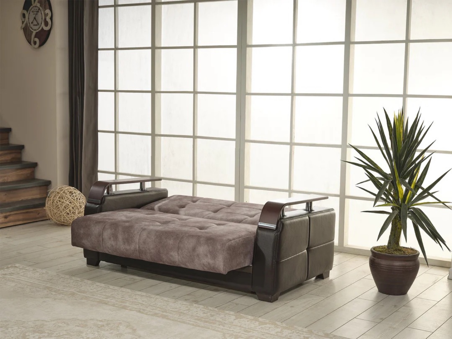Brown Futon Sofa 2 seat Bed with Storage - photo 2