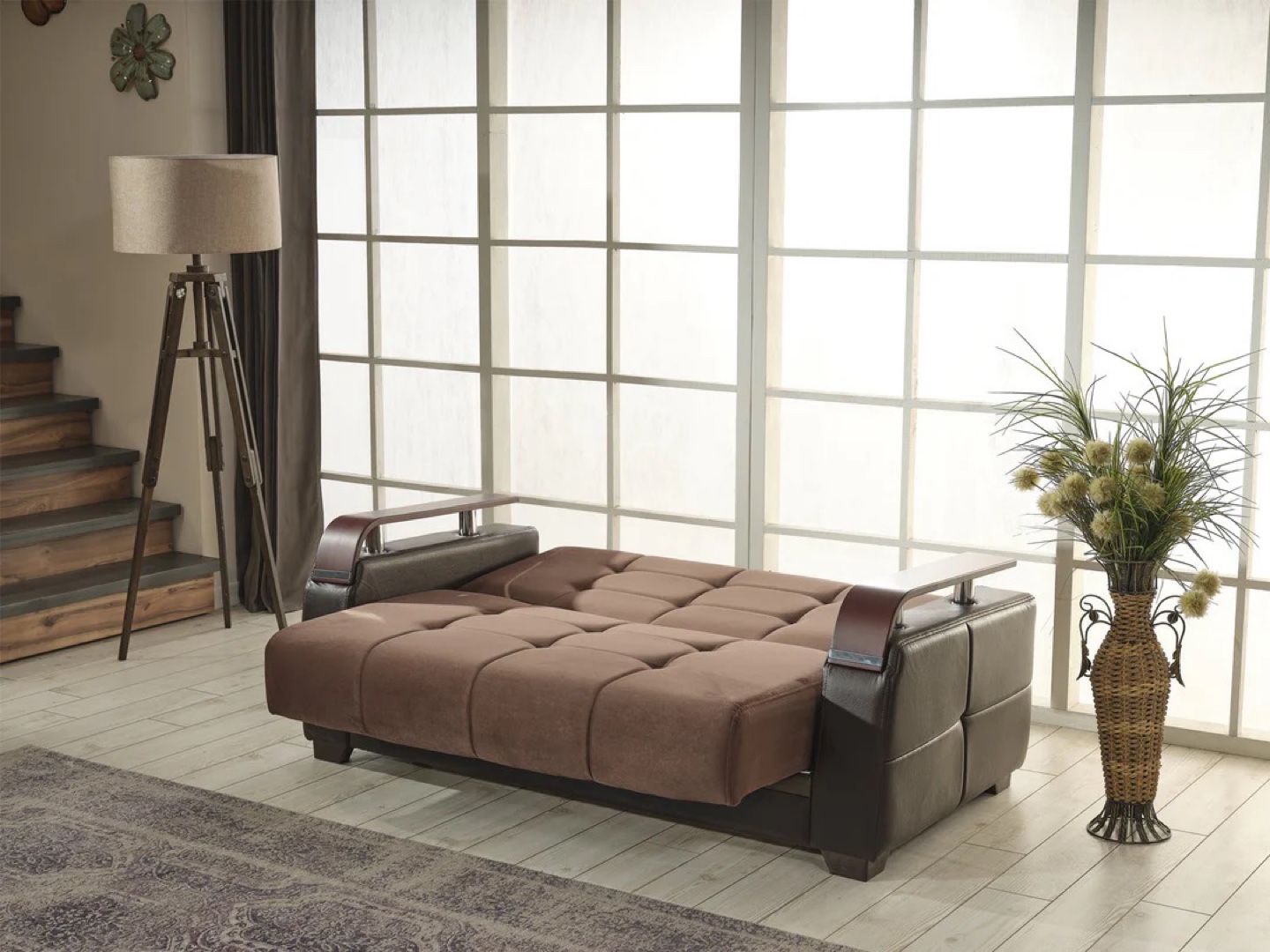 Brown Futon Sofa  2 seat with Storage - photo 3