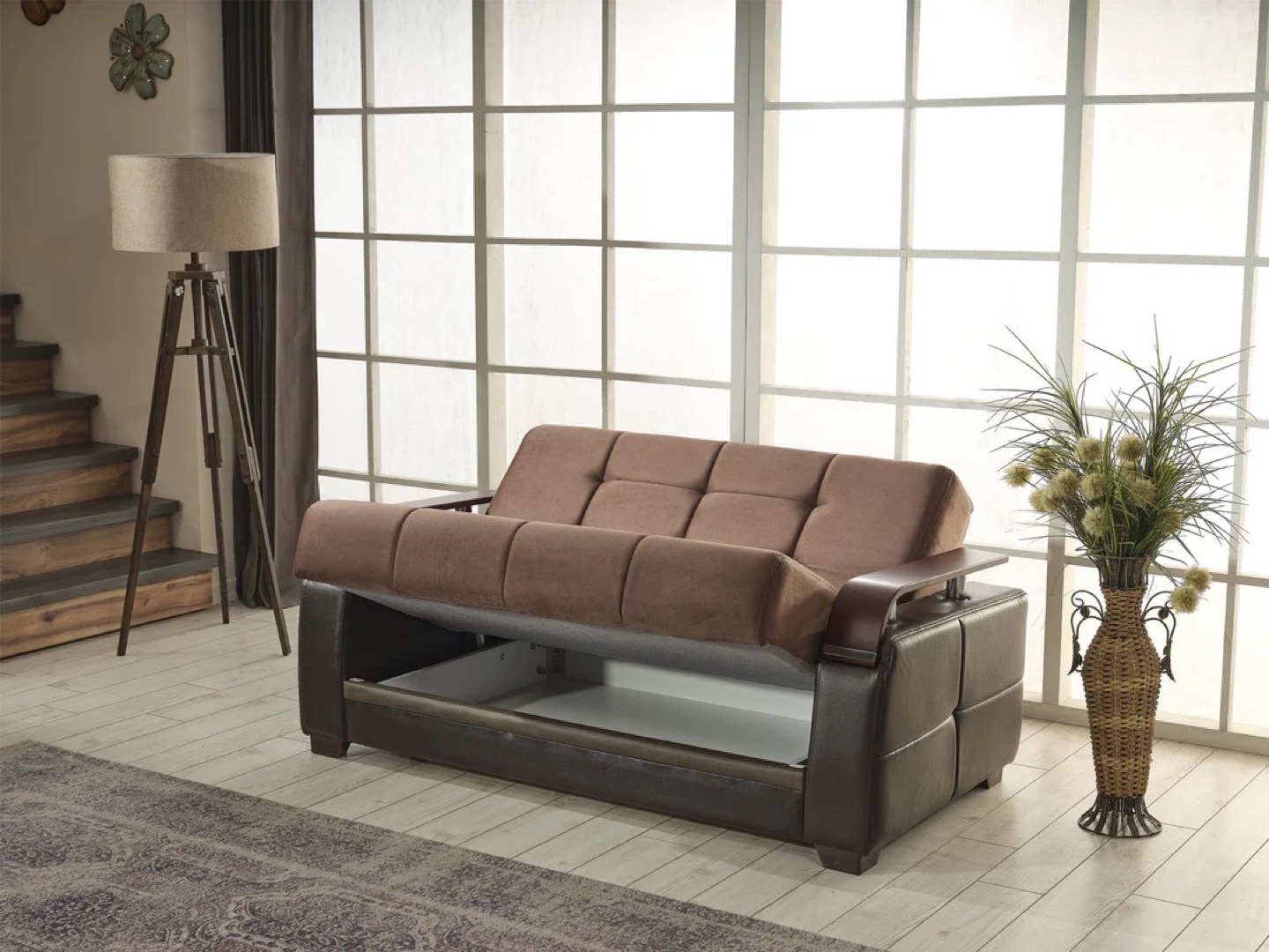 Brown Futon Sofa  2 seat with Storage - photo 2