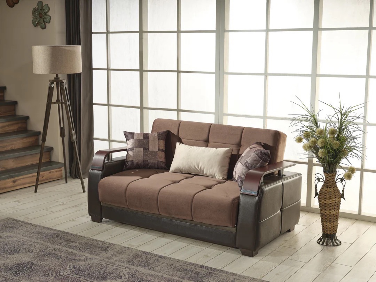 Brown Futon Sofa  2 seat with Storage