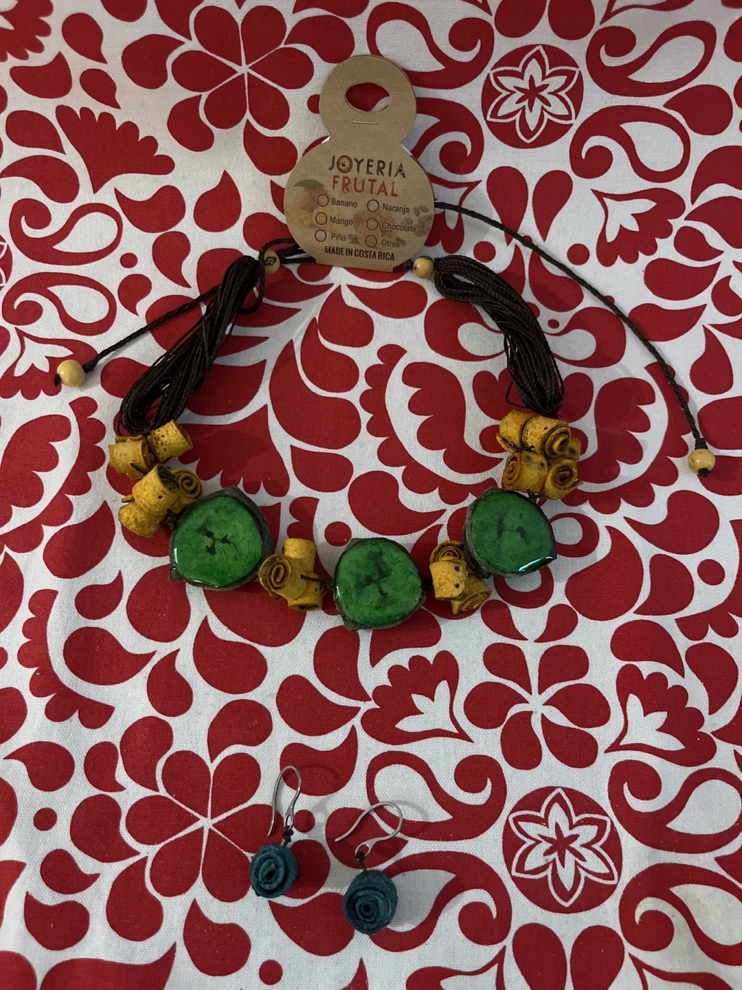 Handmade Green and Yellow Stone Fruit Necklace and Earrings Set