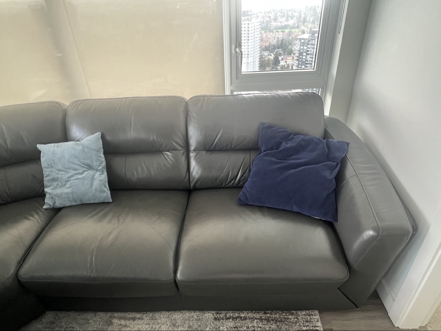 Dark Grey Leather Sectional Sofa with Ottoman - photo 2