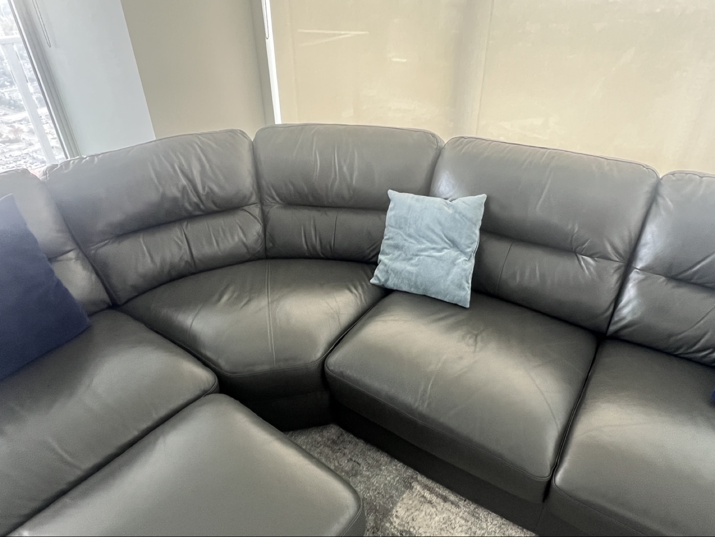 Dark Grey Leather Sectional Sofa with Ottoman - photo 3