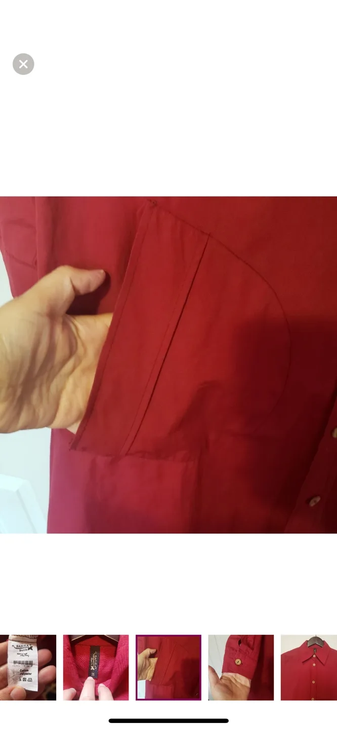 Red Button-Down Shirt Dress image indicator(2)