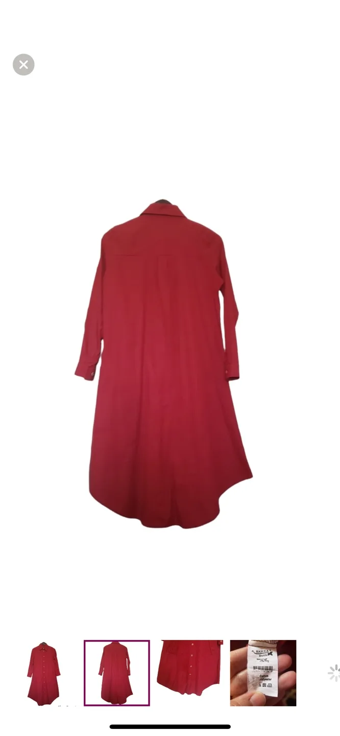 Red Button-Down Shirt Dress image indicator(3)