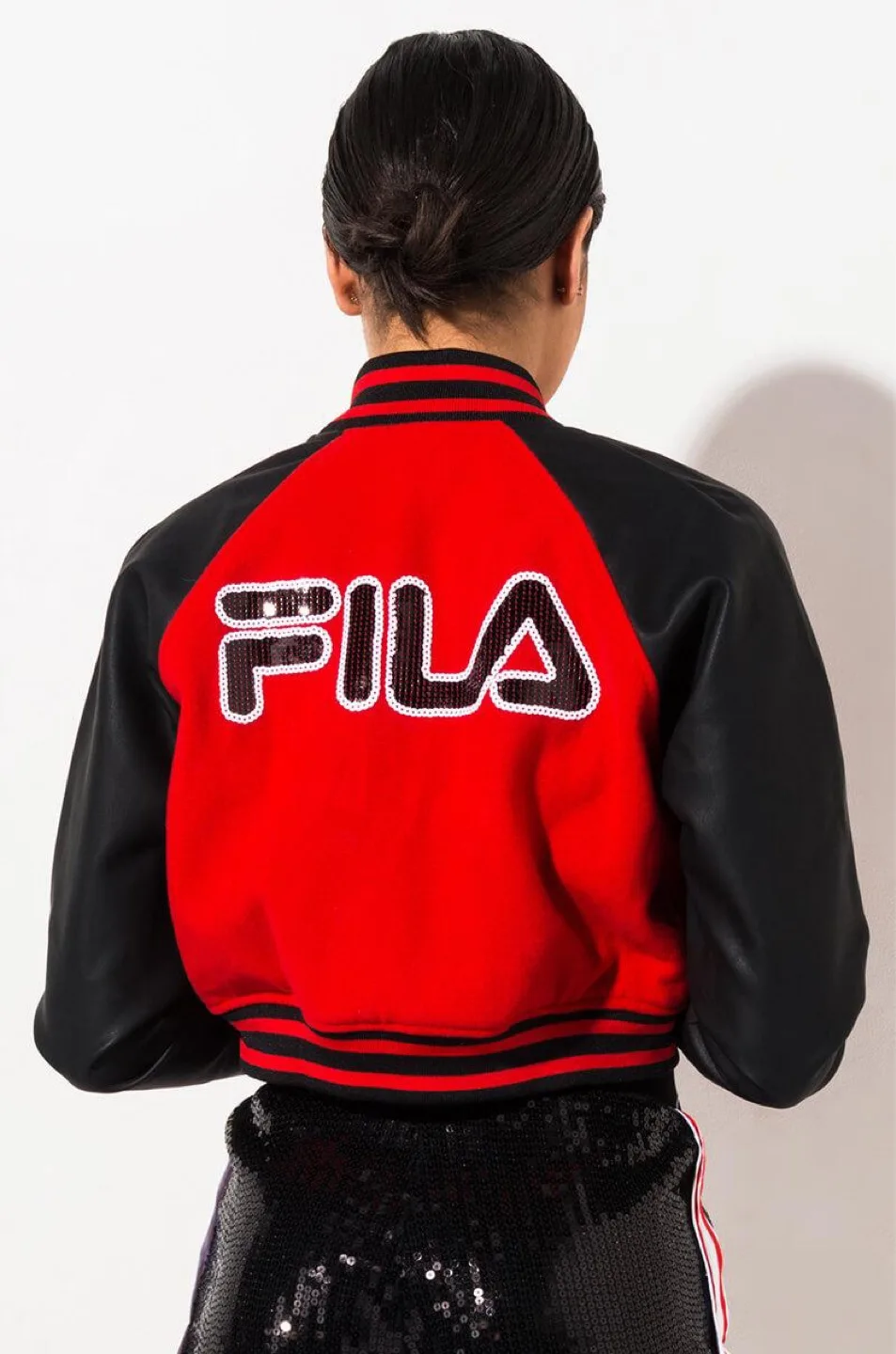 Fila cropped red and black varsity jacket image indicator(3)