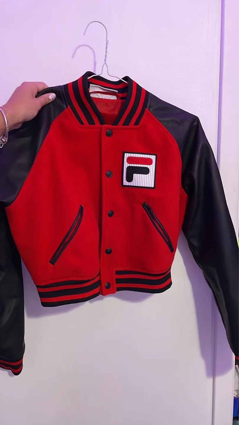 Fila cropped red and black varsity jacket image indicator(5)