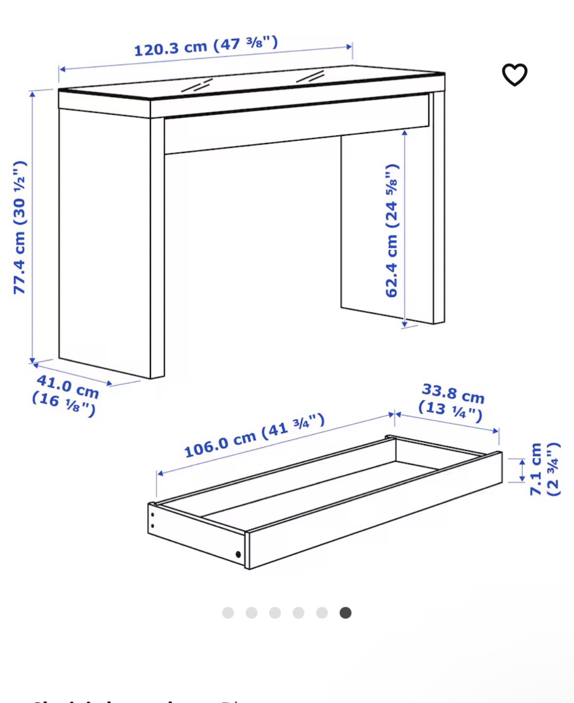 IKEA MALM White Dressing Table with Drawer and Protective Glass - photo 2