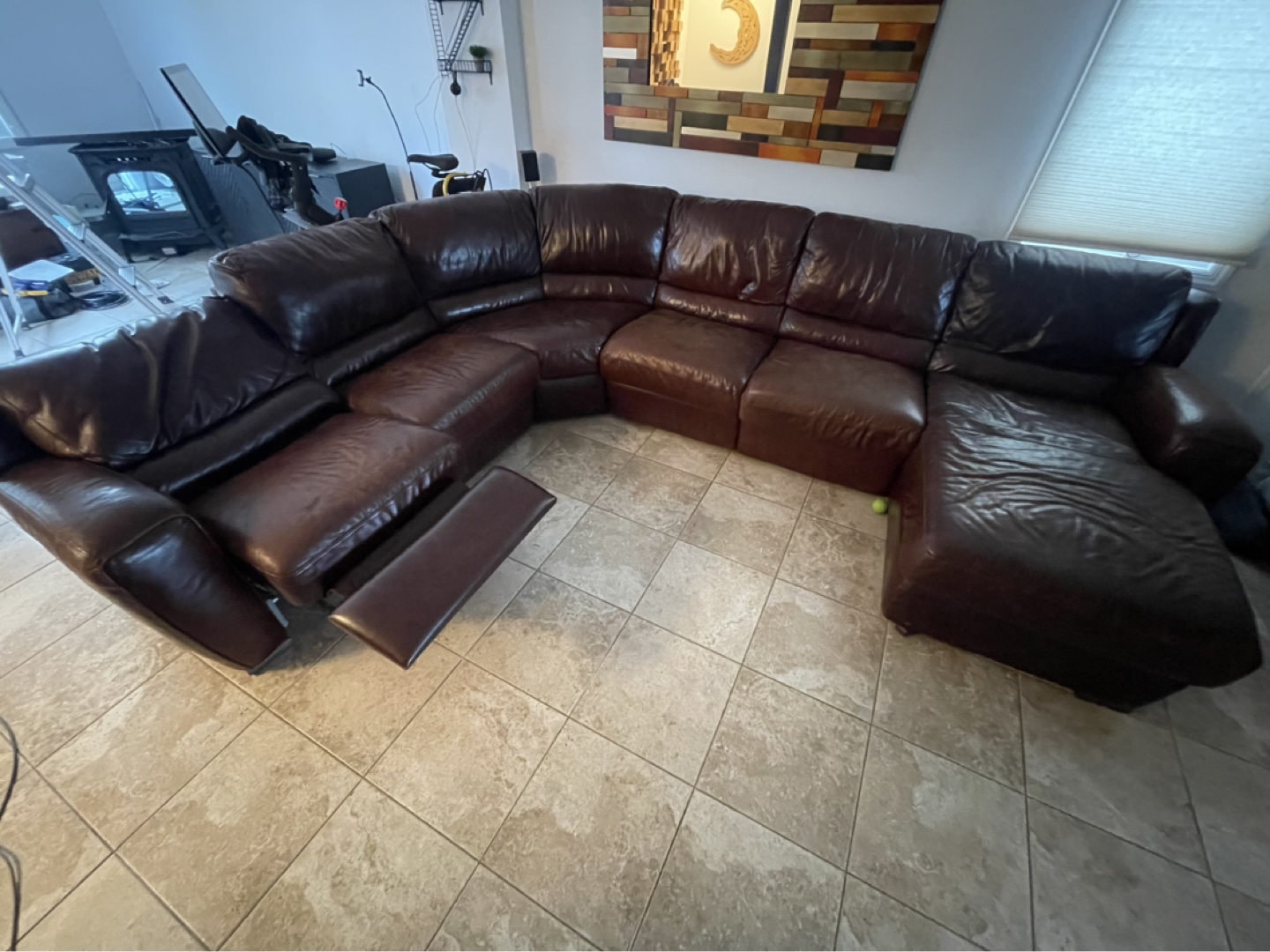 Macys Brown Leather Sectional Sofa with Recliner
