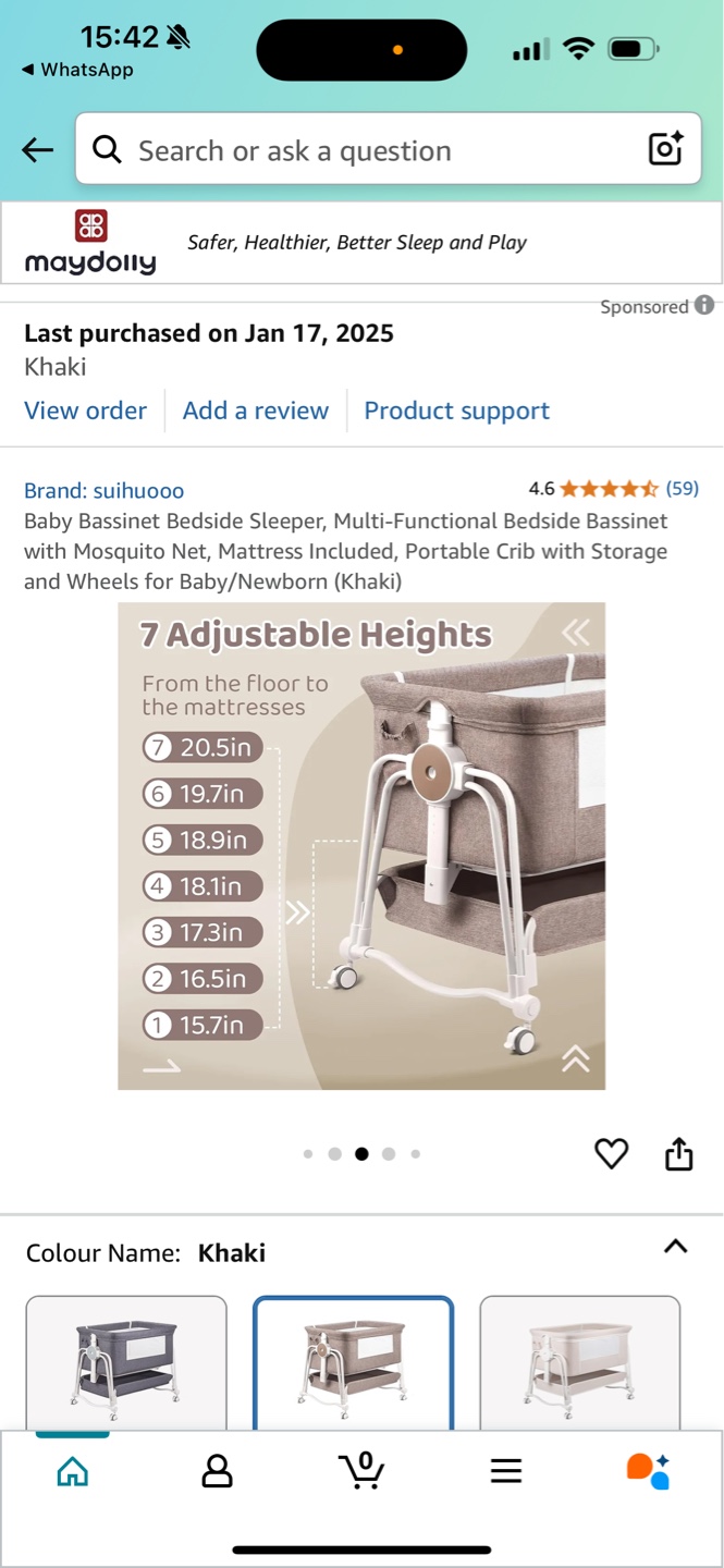 Maydolly 3-in-1 Baby Bassinet - Khaki