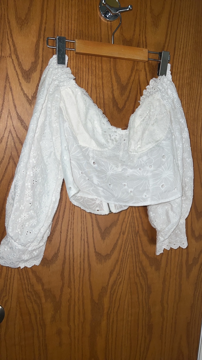 White eyelet Bardot crop top