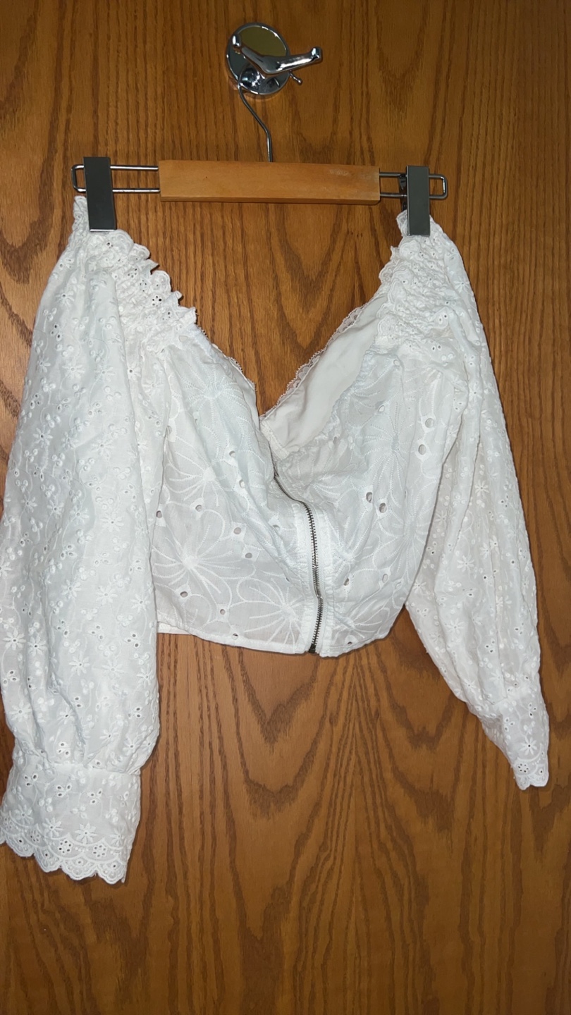 White eyelet Bardot crop top - photo 2