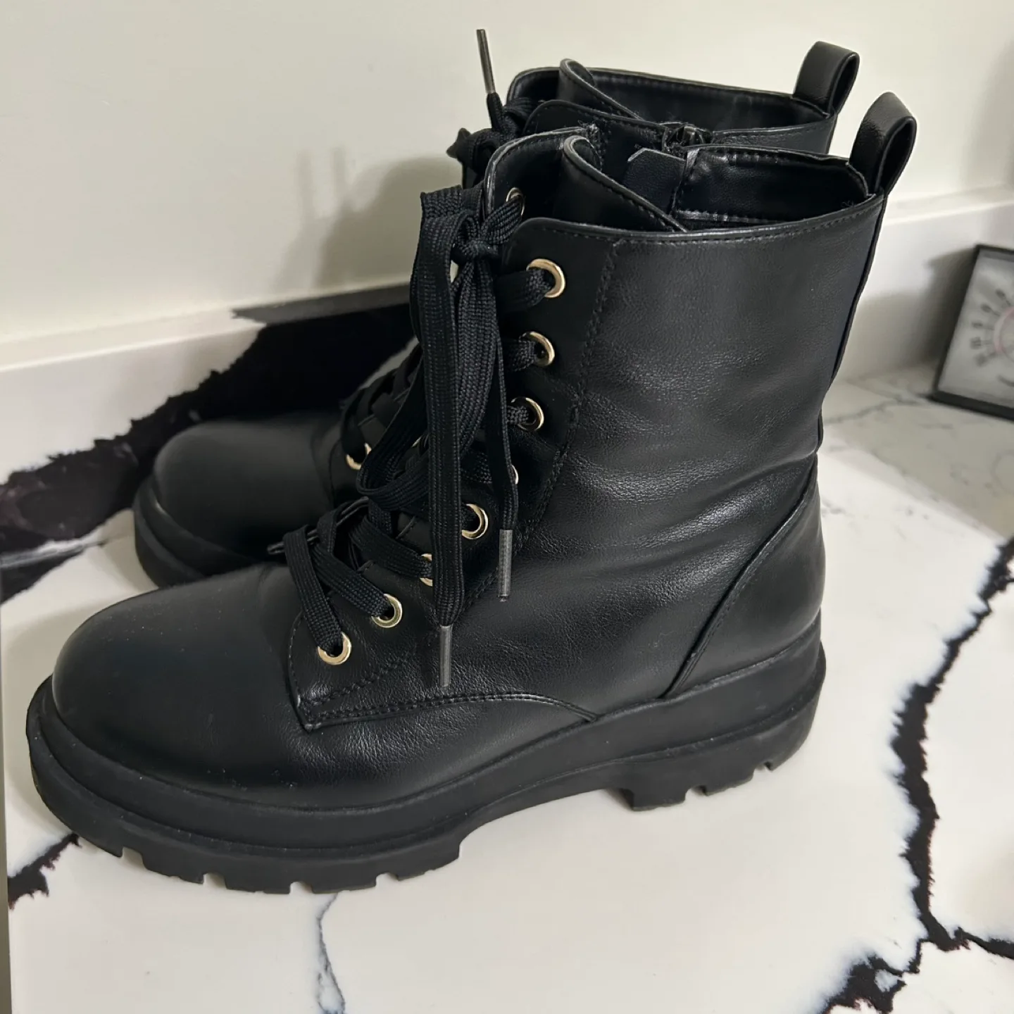 ($10 TODAY) Call It Spring - Black Lace-Up Combat Boots - Size 7 image indicator(2)