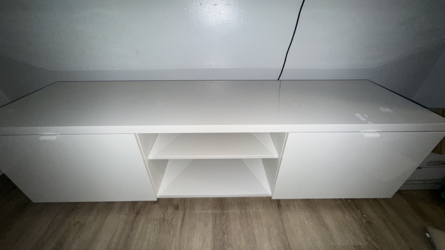 White TV Stand with Drawers and Shelves