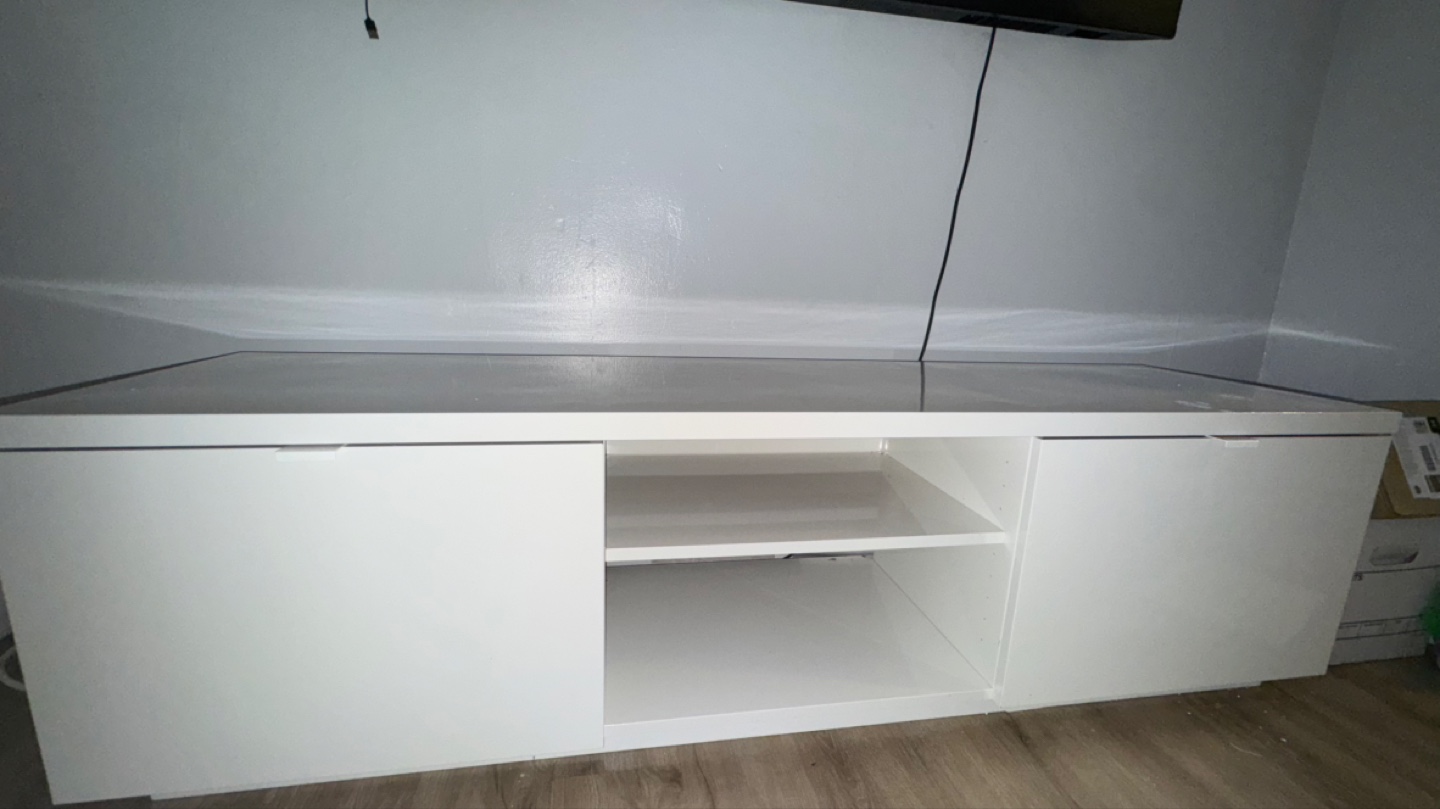 White TV Stand with Drawers and Shelves - photo 2