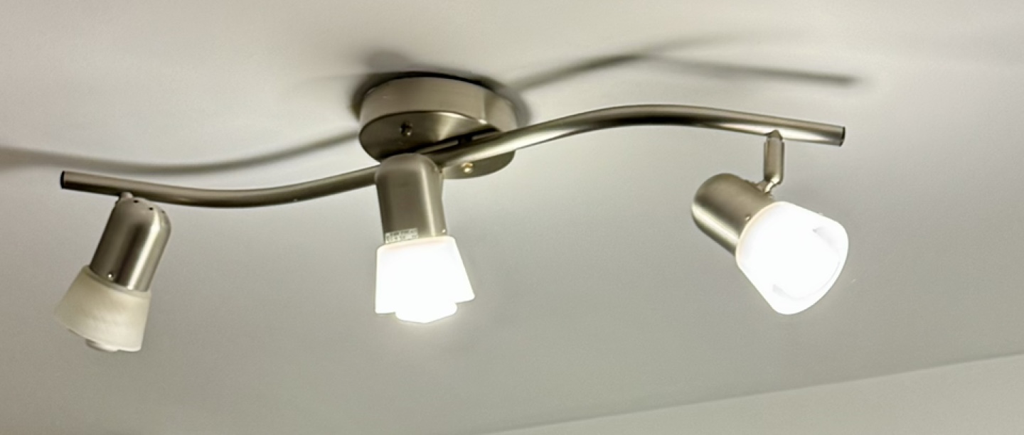 Three-light brushed nickel ceiling fixture