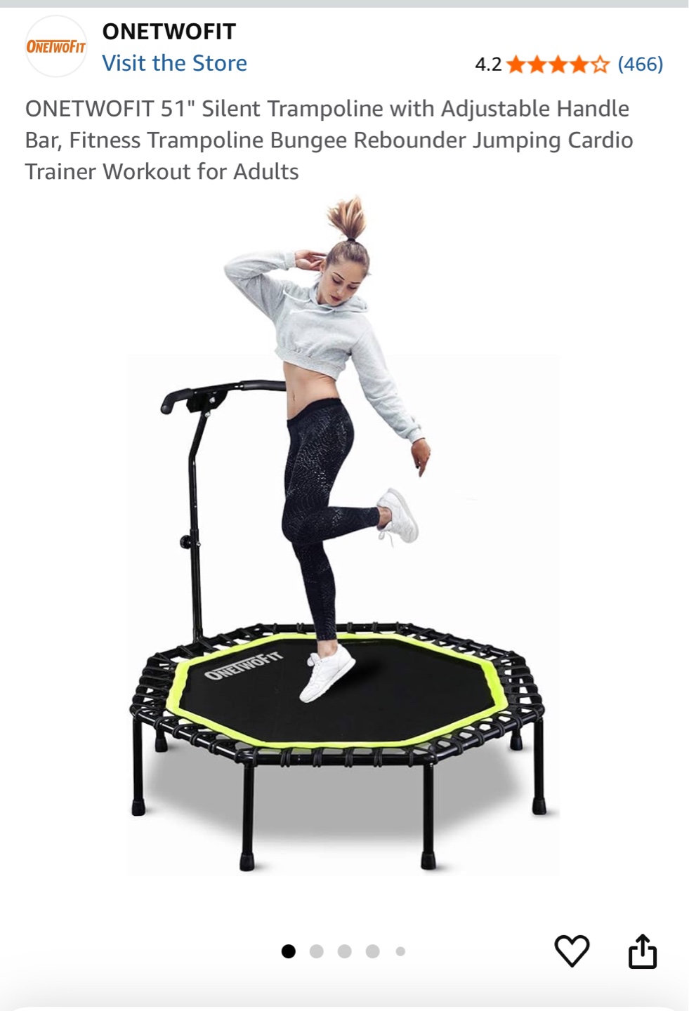 ONETWOFIT 51" Silent Trampoline with Adjustable Handle Bar - photo 2