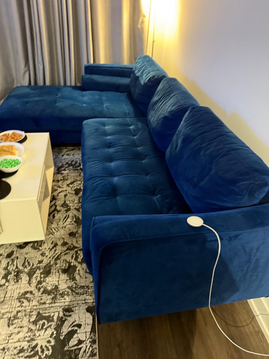 Blue Velvet Sectional Designer Sofa