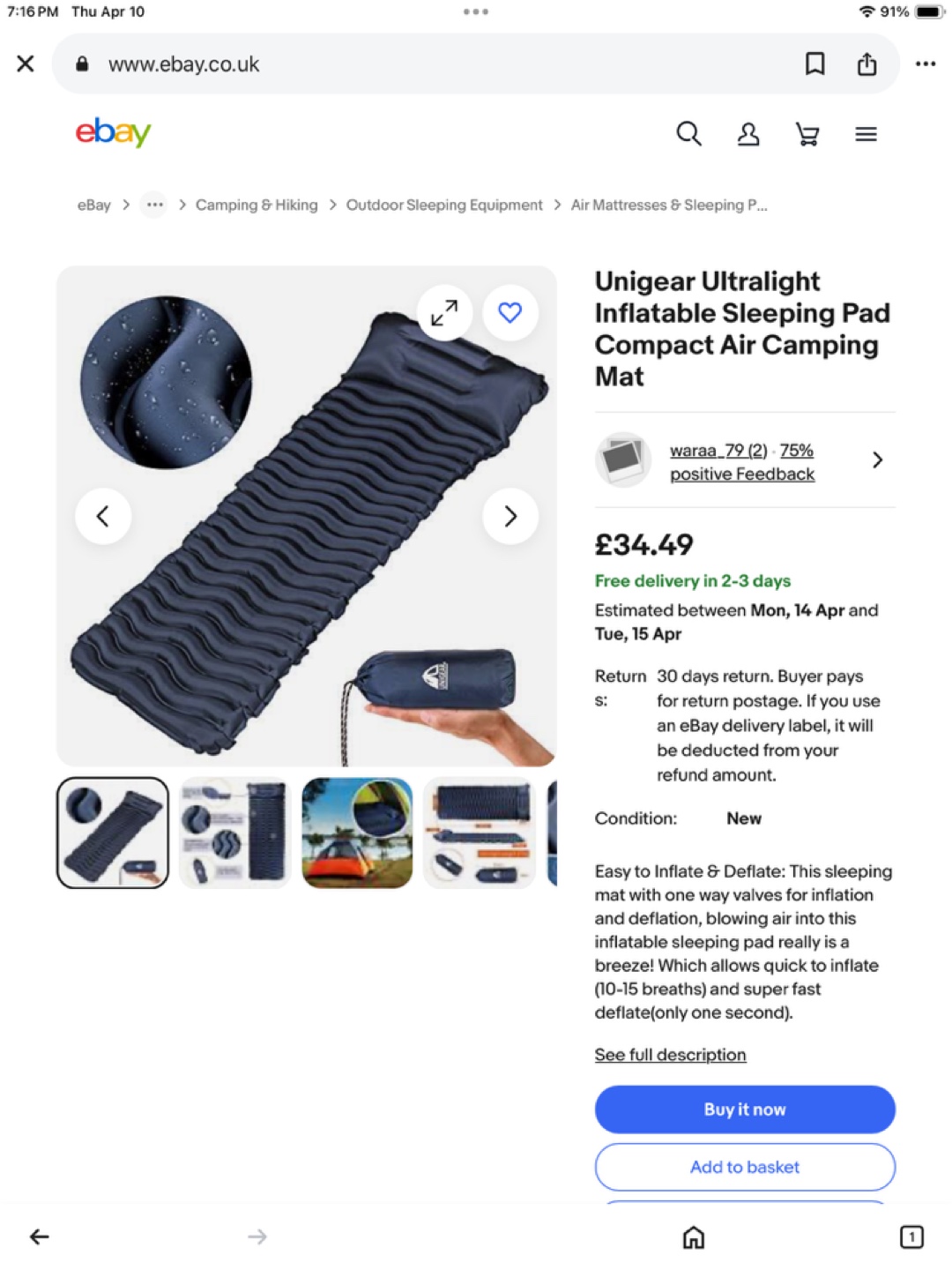 New lightweight Unigear Inflatable Sleeping Pad - photo 5