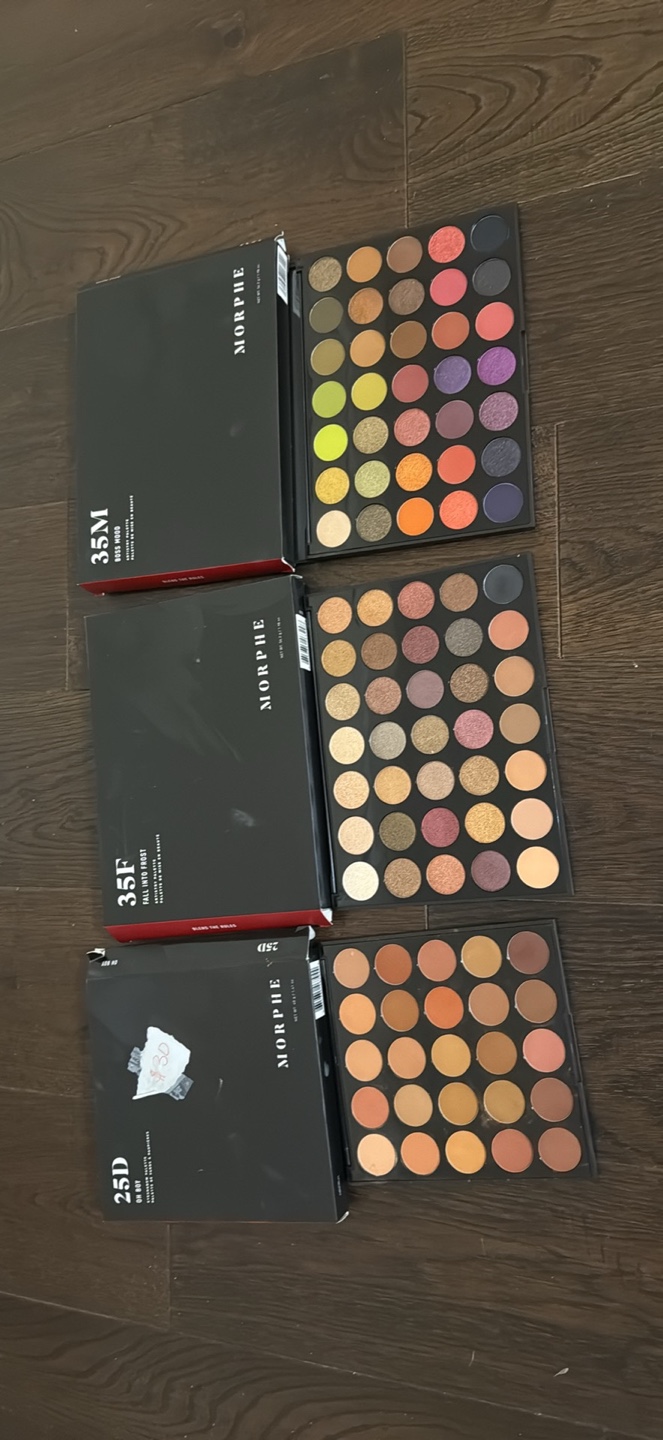 Three Morphe 35-pan eyeshadow palettes