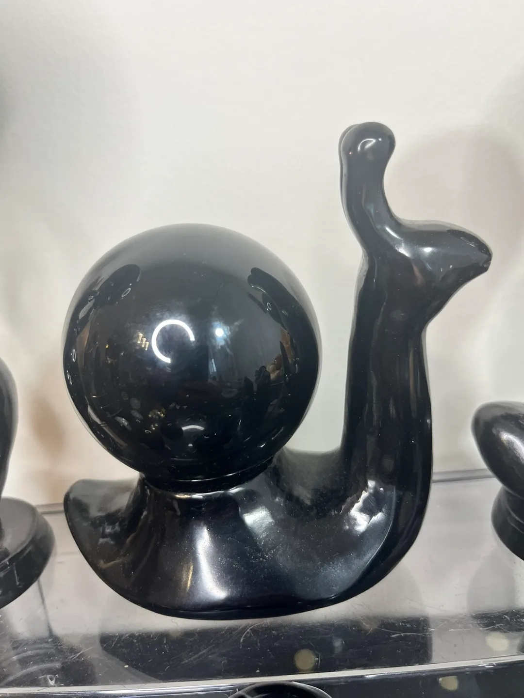 Hand Carved , Obsidian Snail Sphere Holder💚 thumbnail