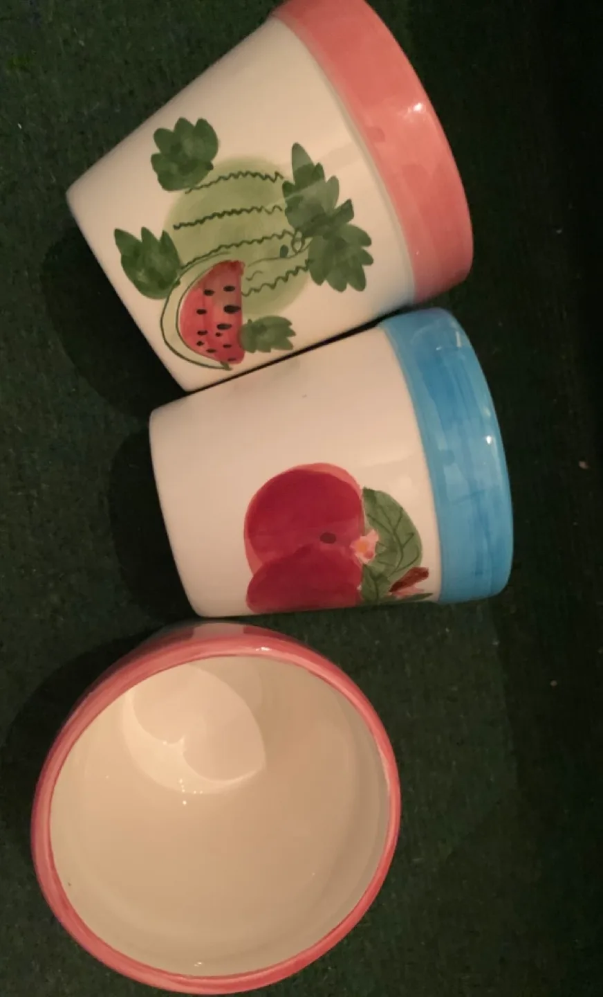 Three hand-painted ceramic pots,12 pcs $10 thumbnail