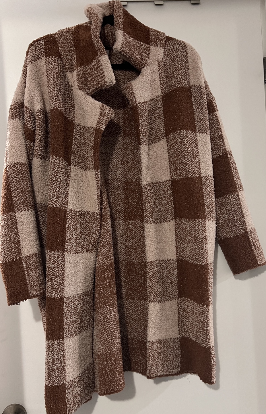 Brown and Cream Check Fuzzy Cardigan