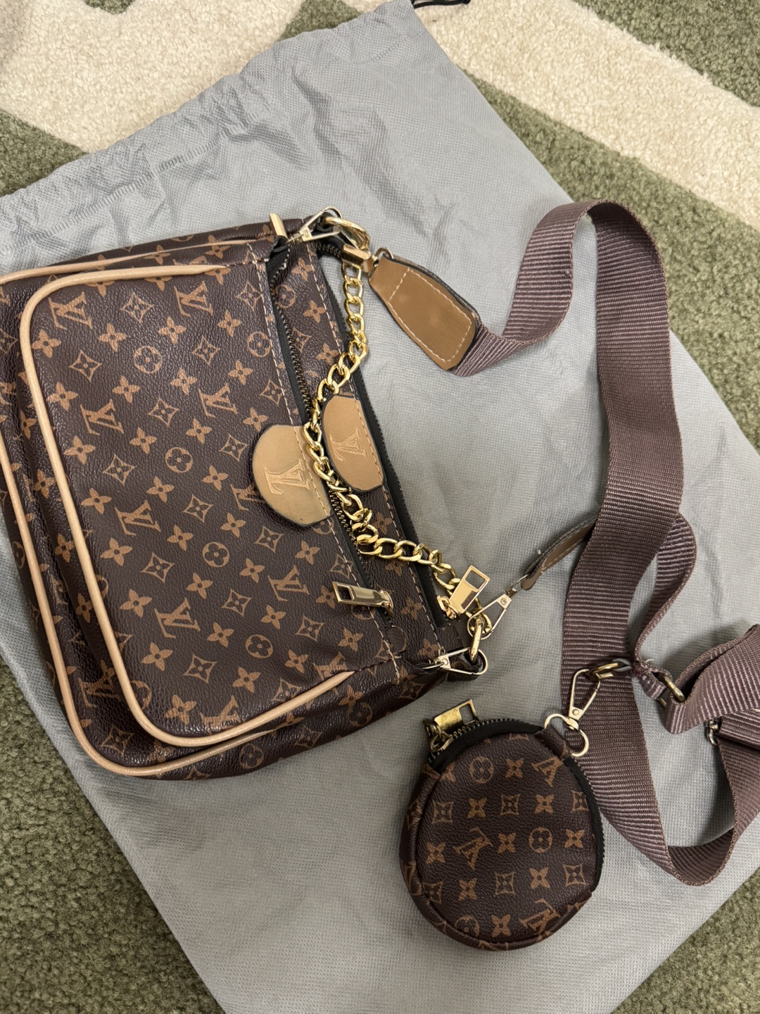 Brown Monogram Shoulder Bag with Coin Purse