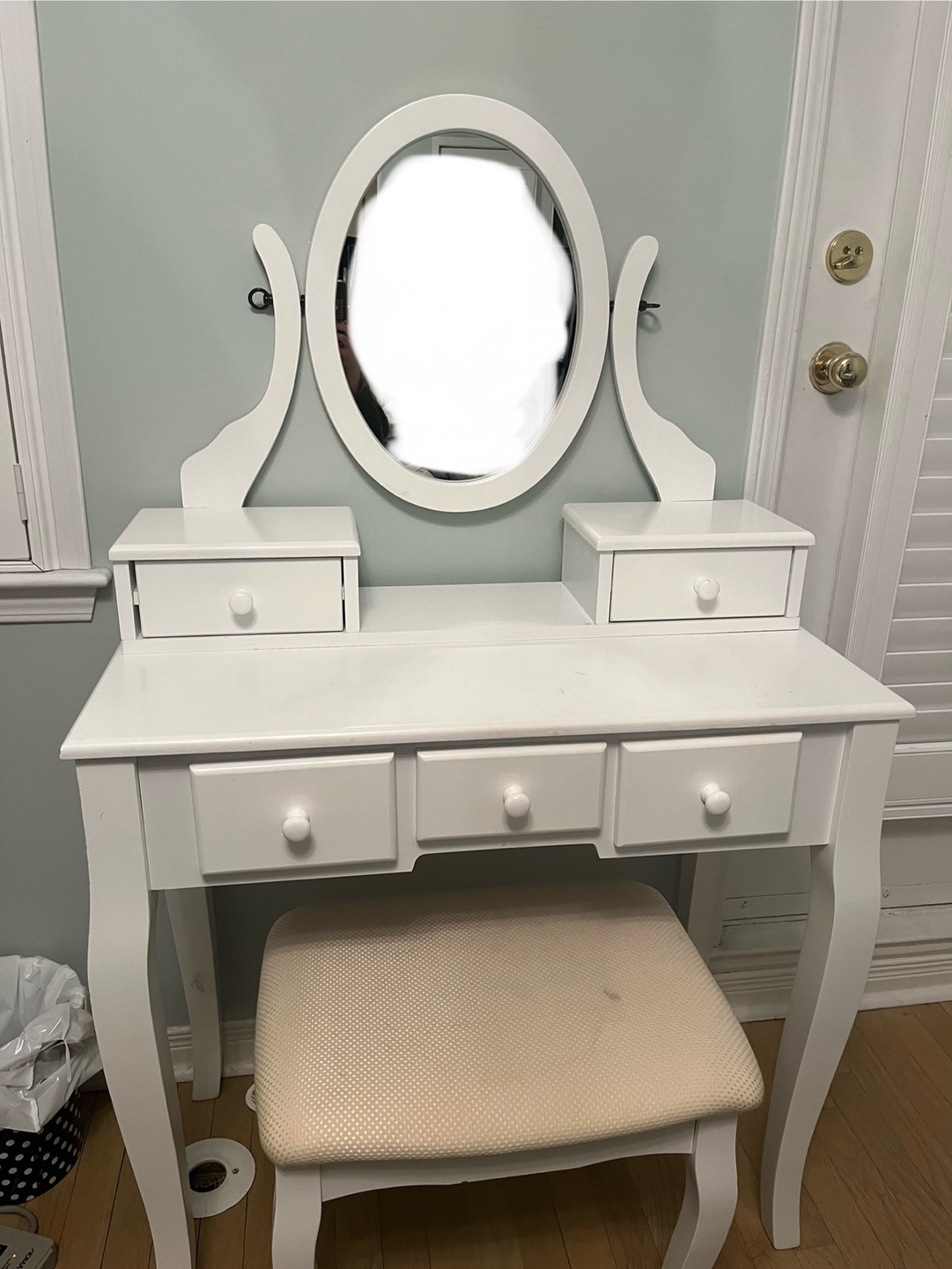White Vanity Set with Mirror and Stool