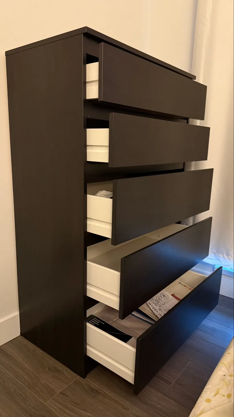 IKEA MALM 5-Drawer Chest - Black-Brown image indicator(4)